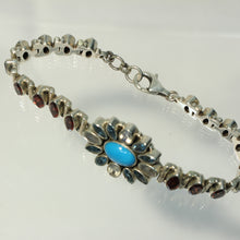 Turquoise and Gemstone Sunburst Bracelt in Sterling Silver