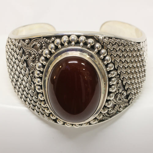 Important Cuff Bangle With Carnelian in Sterling Silver