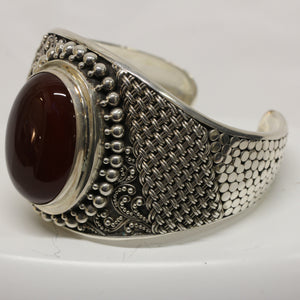 Important Cuff Bangle With Carnelian in Sterling Silver