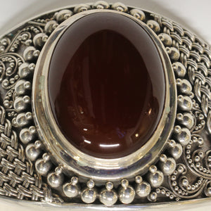 Important Cuff Bangle With Carnelian in Sterling Silver
