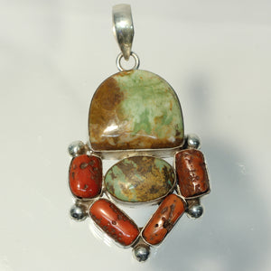 Turquoise & Coral Handmade Pendant in Sterling Silver