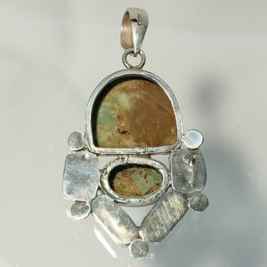 Turquoise & Coral Handmade Pendant in Sterling Silver