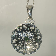 Emerald, Pearl and CZ Filigree Pendant in Sterling Silver, 1-Inch Size