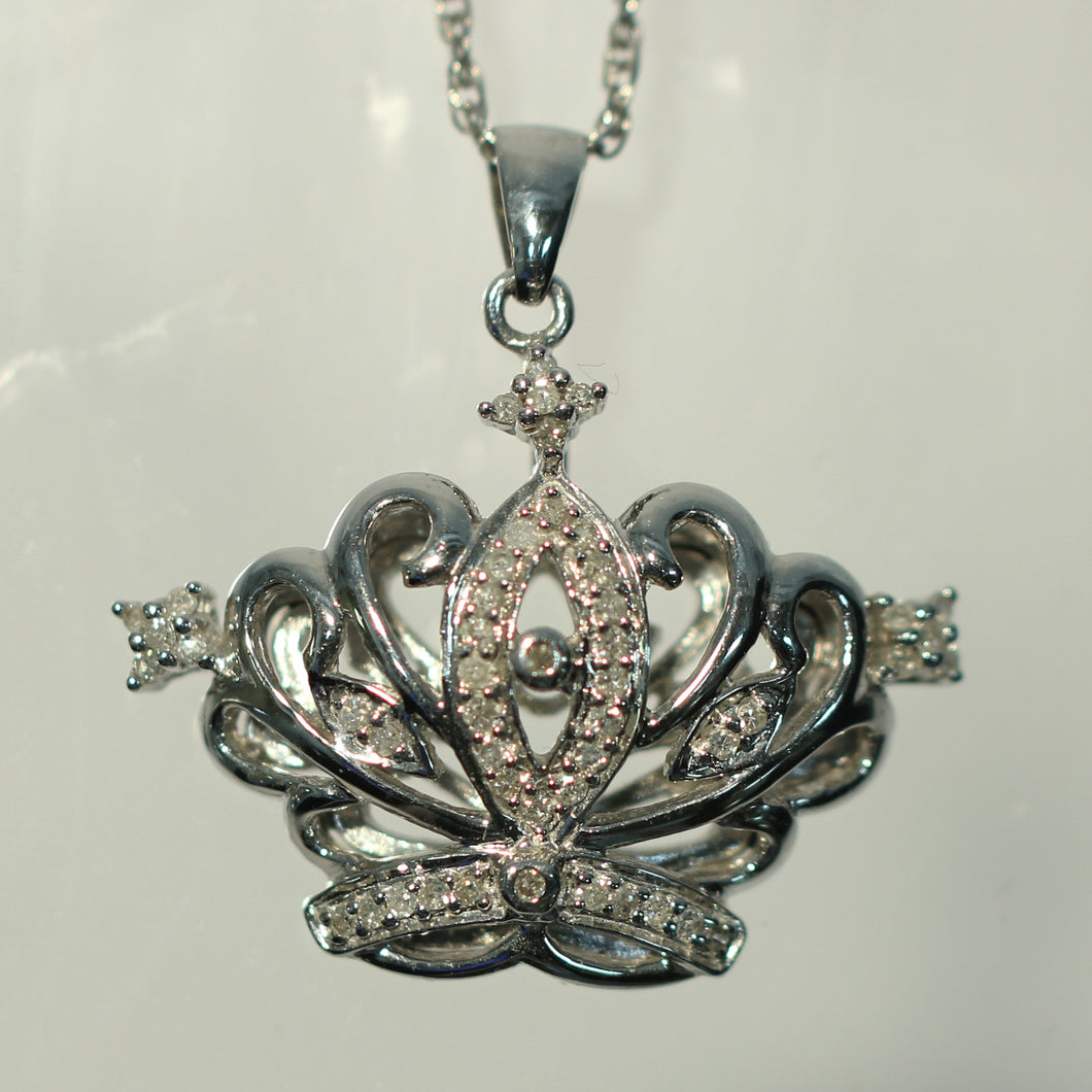 Diamond Set Crown Pendant in Sterling Silver