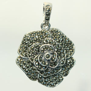 Sterling Silver Rose Pendant in Markasite