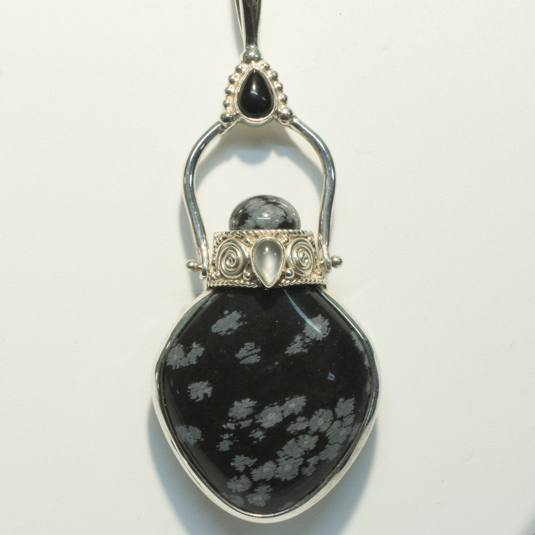 Snowflake Obsidian Perfume Vial Pendant in Sterling Silver by Sajen