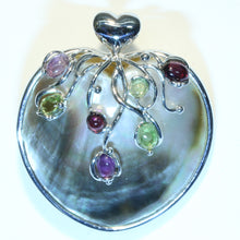 Abalone Shell Heart Reversible Pendant in Silver with Gemstones