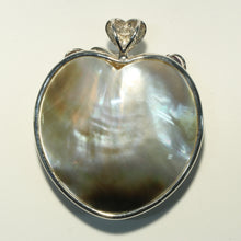 Abalone Shell Heart Reversible Pendant in Silver with Gemstones