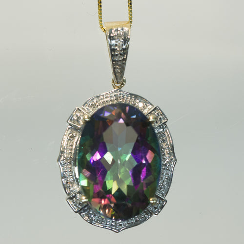 A 16-Carat Mystic Topaz and Diamond Pendant in 14K Yellow Gold