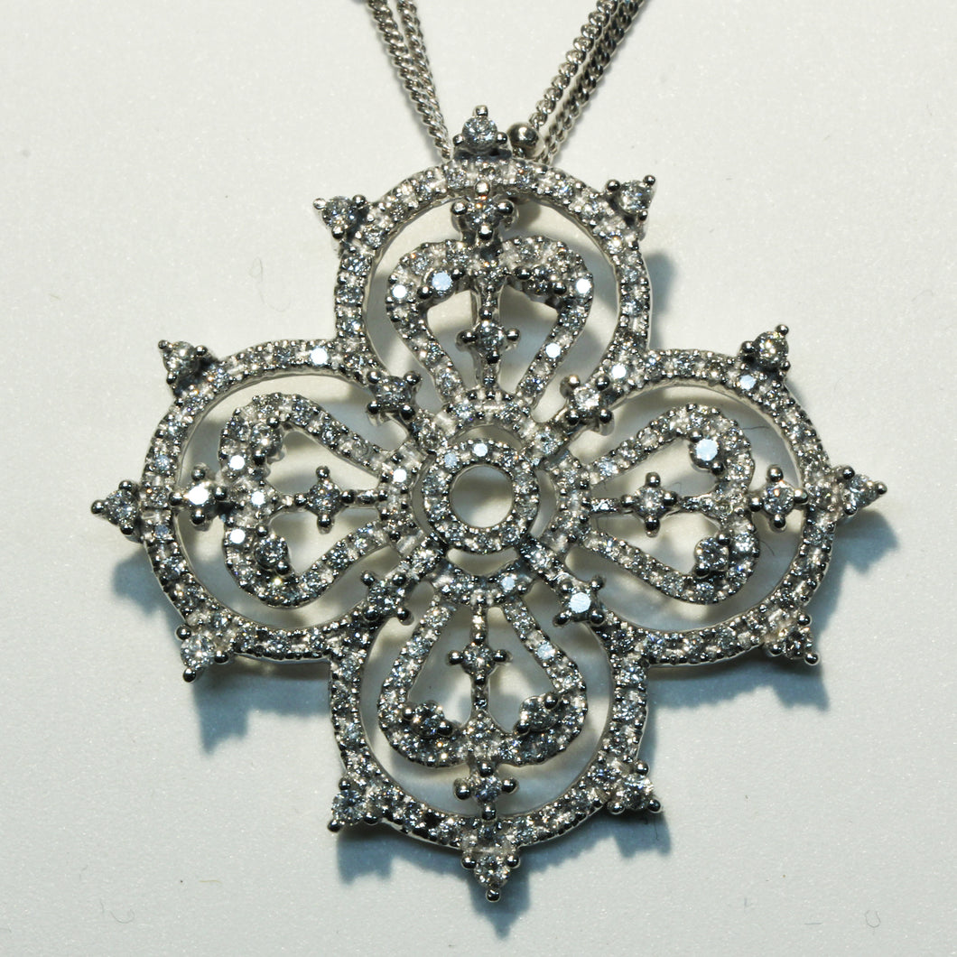 White Gold Diamond Filigree 1-Carat Pendant with Beaded Accent Double Chain