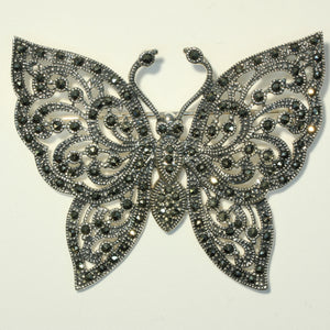 Large Sterling Silver Butterfly Brooch with Marcasites