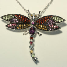 Rainbow Gemstones Dragonfly Pendant in Sterling Silver