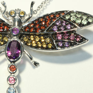 Rainbow Gemstones Dragonfly Pendant in Sterling Silver