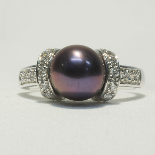 Peacock Pearl and CZ Silver Ring