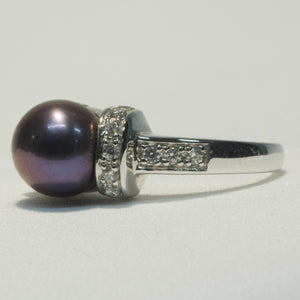 Peacock Pearl and CZ Silver Ring